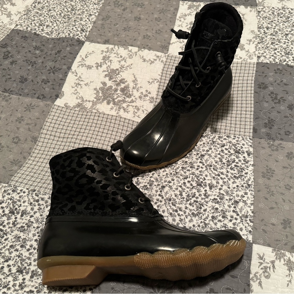 Black Leopard Sperry Boots